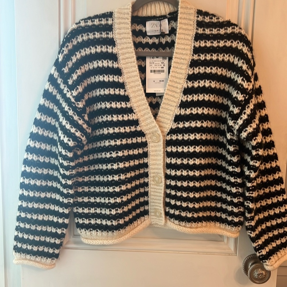 Zara Black and Cream Striped Kids Sweater
